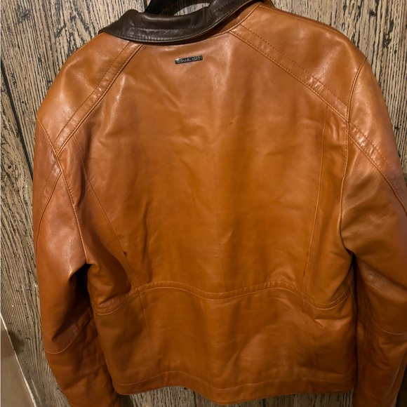 Michael Kors Mens Leather Jacket Brown Cognac Zipper Moto Mens Med - Picture 8 of 10